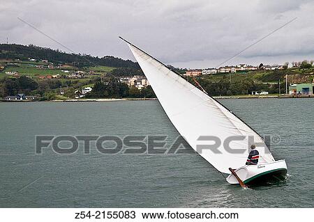 Stock Image - Latin sail boat at Ribadeo, Lugo Spain.. Fotosearch
