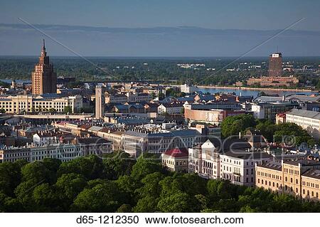 Latvia, Riga, elevated view of Old Riga and Academy of Sciences building View Large Photo Image Stock Image - Latvia, Riga, elevated view of Old Riga and Academy of Sciences building. Fotosearch