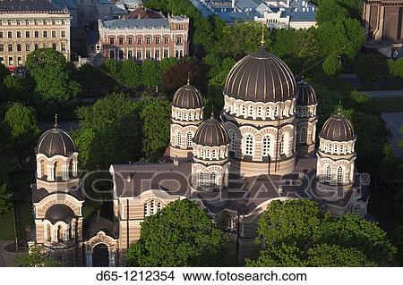 Latvia, Riga, Old Riga, Vecriga, elevated city view with Russian Orthodox Cathedral View Large Photo Image Picture - Latvia, Riga, Old Riga, Vecriga, elevated city view with Russian Orthodox Cathedral. Fotosearch