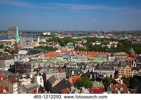Latvia, Riga, Old Riga, Vecriga, elevated town view from St Peter's Lutheran Church View Large Photo Image Stock Image - Latvia, Riga, Old Riga, Vecriga, elevated town view from St Peter's Lutheran Church. Fotosearch