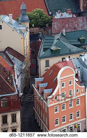 Latvia, Riga, Old Riga, Vecriga, elevated view from St Peter's Lutheran Church balcony View Large Photo Image Stock Photo - Latvia, Riga, Old Riga, Vecriga, elevated view from St Peter's Lutheran Church balcony. Fotosearch
