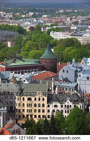 Latvia, Riga, Old Riga, Vecriga, elevated view from St Peter's Lutheran Church balcony View Large Photo Image Stock Photo - Latvia, Riga, Old Riga, Vecriga, elevated view from St Peter's Lutheran Church balcony. Fotosearch