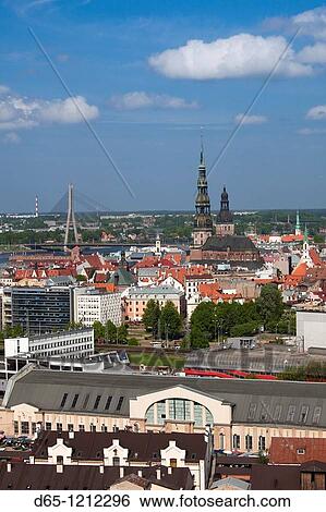Latvia, Riga, Old Riga, Vecriga, elevated town view from Academy of Science building View Large Photo Image Stock Photograph - Latvia, Riga, Old Riga, Vecriga, elevated town view from Academy of Science building. Fotosearch