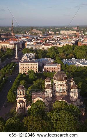 Latvia, Riga, Old Riga, Vecriga, elevated city view with Russian Orthodox Cathedral View Large Photo Image Stock Photograph - Latvia, Riga, Old Riga, Vecriga, elevated city view with Russian Orthodox Cathedral. Fotosearch