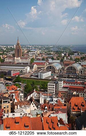 Latvia, Riga, Old Riga, Vecriga, elevated view from St Peter's Lutheran Church balcony View Large Photo Image Stock Photography - Latvia, Riga, Old Riga, Vecriga, elevated view from St Peter's Lutheran Church balcony. Fotosearch