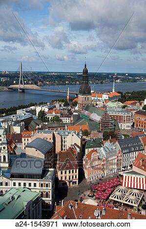 Latvia, Riga, Old Town, Rigas Doms (Riga Cathedral); Vansu Bridge in background View Large Photo Image Stock Image - Latvia, Riga, Old Town, Rigas Doms (Riga Cathedral); Vansu Bridge in background. Fotosearch