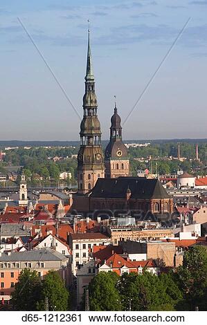 Latvia, Riga, Vecriga, Old Riga, elevated city view from Academy of Sciences building, morning View Large Photo Image Stock Image - Latvia, Riga, Vecriga, Old Riga, elevated city view from Academy of Sciences building, morning. Fotosearch