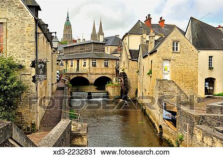 Stock Image - L'Aure River, Bayeux, Calvados Department, Normandy, France.. Fotosearch