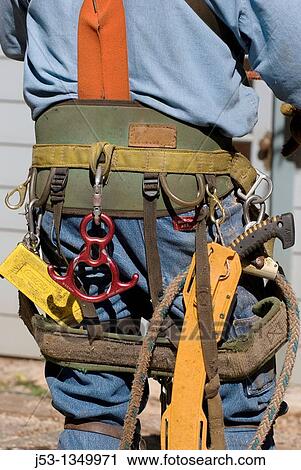 LDetail of lgger wearing climbing safety belt and tools View Large Photo Image Stock Image - LDetail of lgger wearing climbing safety belt and tools. Fotosearch