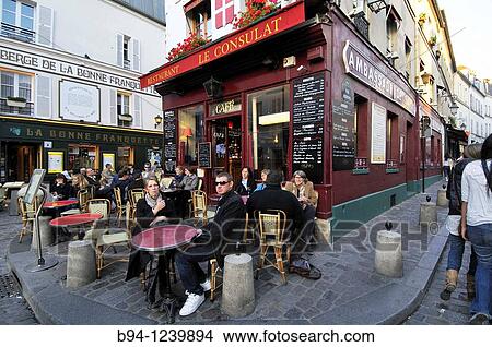 Picture - Le Consulat restaurant. 18, Norvins street. Montmartre area. Paris, France.. Fotosearch