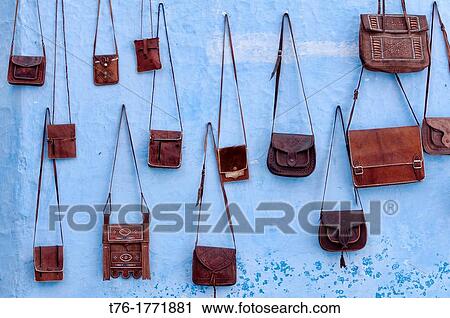 leather bags in the blue city of Chefchaouen, Morocco View Large Photo Image Stock Image - leather bags in the blue city of Chefchaouen, Morocco. Fotosearch