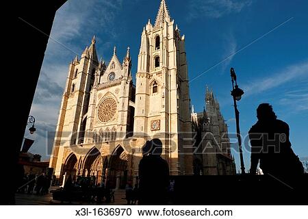 Leon cathedral Castila-Leon Spain Camino de Santiago The way of St James View Large Photo Image Stock Image - Leon cathedral Castila-Leon Spain Camino de Santiago The way of St James. Fotosearch
