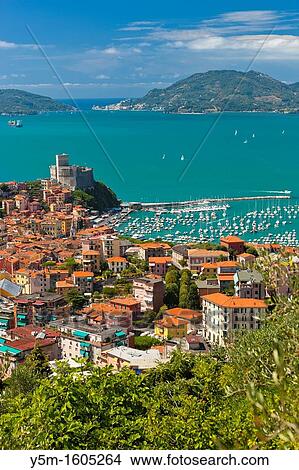Lerici Castle and the Gulf of La Spezia, Province of La Spezia, Liguria, Italy, Europe View Large Photo Image Picture - Lerici Castle and the Gulf of La Spezia, Province of La Spezia, Liguria, Italy, Europe. Fotosearch