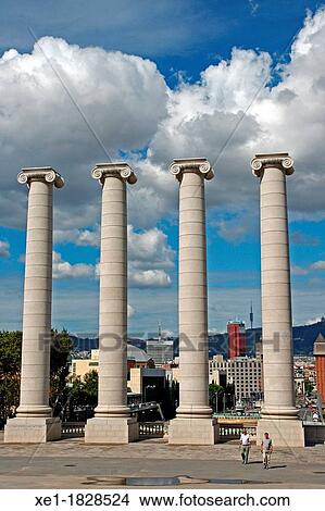Picture - Les Quatre Columnes, Arch Puig i Cadafalch, rebuilt, Montjuic, Barcelona, Catalonia, Spain. Fotosearch