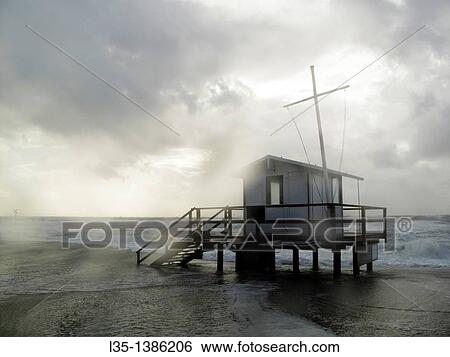 Lifeguard house in bad weather and strong waves, Sylt, Germany View Large Photo Image Stock Photograph - Lifeguard house in bad weather and strong waves, Sylt, Germany. Fotosearch