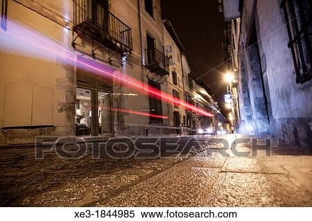Light trails, Cuenca, Castile-La Mancha, Spain. View Large Photo Image Stock Photography - Light trails, Cuenca, Castile-La Mancha, Spain.. Fotosearch