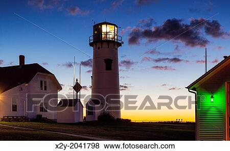 Stock Photo - Lighthouse at dawn, Chatham Light, Chatham, Cape Cod, Massachusetts, USA.. Fotosearch