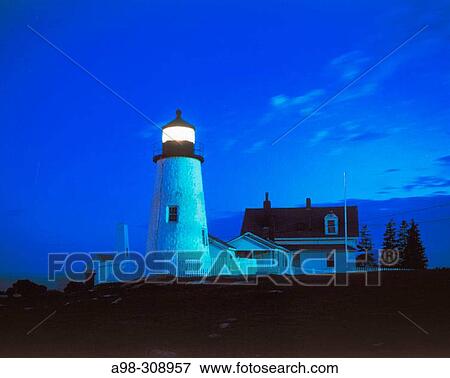 Lighthouse by night. Pemaquid Point. Maine. USA View Large Photo Image Stock Photo - Lighthouse by night. Pemaquid Point. Maine. USA. Fotosearch
