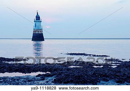 Stock Photo - Lighthouse in the River Lune channel near Cockerham Sands Lancashire England. Fotosearch