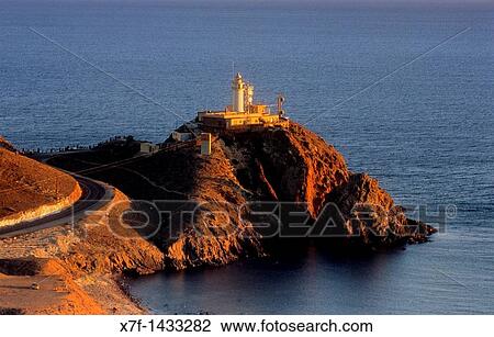 Stock Image - lighthouse of Cabo de Gata Cabo de Gata-Nijar Natural Park Biosphere Reserve, Almeria province, Andalucia, Spain. Fotosearch