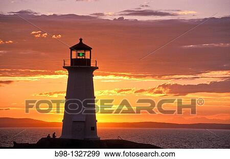 Lighthouse Silhouetted at Sunset View Large Photo Image Stock Photo - Lighthouse Silhouetted at Sunset. Fotosearch
