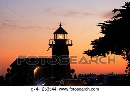 Picture - Lighthouse Sunset Seashore of California. Fotosearch