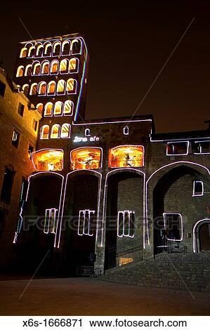 Stock Image - Lighting in King's square - Pla? a del Rei - during the Santa Eulalia celebration in Barcelona, Spain. Fotosearch
