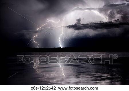 Stock Image - Lightning in Illa de Buda, Natural Park of Delta de l? Ebre, Tarragona, Spain. Fotosearch