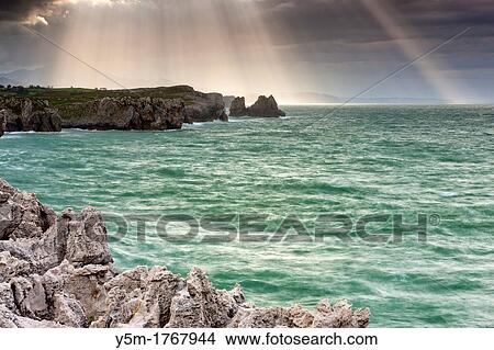 Picture - Limestone cliffs, Llames de Pr? a, Llanes, Asturias,. Fotosearch