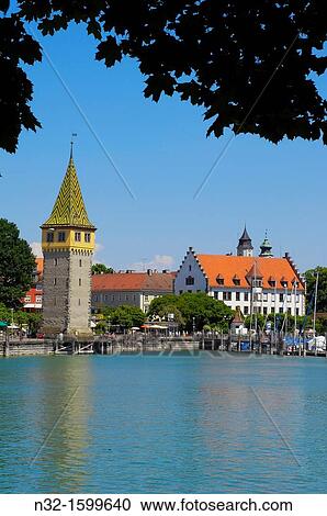 Lindau, Germany, Bavaria, Allg? u, Lake constance, Bodensee, Harbour, Mangturm tower, old lighthouse. View Large Photo Image Stock Image - Lindau, Germany, Bavaria, Allg? u, Lake constance, Bodensee, Harbour, Mangturm tower, old lighthouse.. Fotosearch