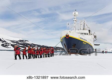 Stock Photo - Lindblad Expeditions guests doing various and fun things in Antarctica as part of expedition travel. Fotosearch