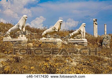 Lion statues Delos Cyclades Islands Greece View Large Photo Image Stock Image - Lion statues Delos Cyclades Islands Greece. Fotosearch