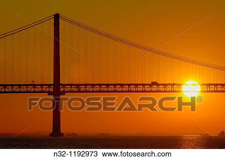 Lisbon, 25th Abril bridge at dawn, River tagus, Tejo River, Portugal, Europe. View Large Photo Image Stock Image - Lisbon, 25th Abril bridge at dawn, River tagus, Tejo River, Portugal, Europe.. Fotosearch