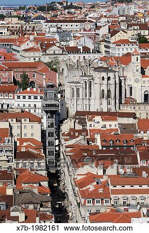 Lisbon. Portugal. Biew of Baixa & Bairro Alto towards the Elevador de Santa Justa & the Convento do Carmo. View Large Photo Image Stock Image - Lisbon. Portugal. Biew of Baixa & Bairro Alto towards the Elevador de Santa Justa & the Convento do Carmo.. Fotosearch