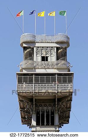 Lisbon Portugal Detail of the Santa Justa Elevator in the historic center of Lisbon View Large Photo Image Stock Photography - Lisbon Portugal Detail of the Santa Justa Elevator in the historic center of Lisbon. Fotosearch