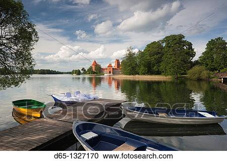 Stock Image - Lithuania, Trakai, Trakai Historical National Park, Island Castle on Lake Galve. Fotosearch