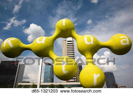 Stock Image - Lithuania, Vilnius, modern buildings of the Snipiskes area, Kultura-Culture graphic.. Fotosearch