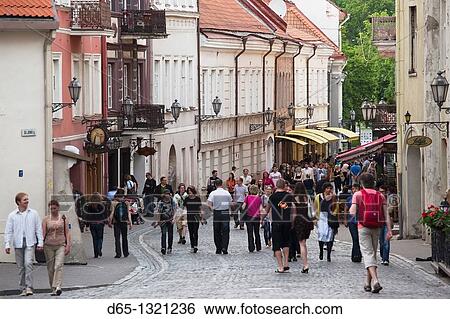 Lithuania, Vilnius, Old Town, Pilies Street, pedestrians, NR View Large Photo Image Stock Photograph - Lithuania, Vilnius, Old Town, Pilies Street, pedestrians, NR. Fotosearch
