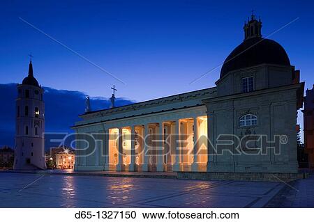 Stock Image - Lithuania, Vilnius, Vilnius Cathedral, evening. Fotosearch