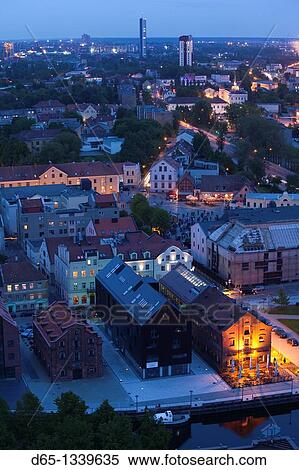 Lithuania, Western Lithuania, Klaipeda, elevated view of Old Town, evening View Large Photo Image Stock Photography - Lithuania, Western Lithuania, Klaipeda, elevated view of Old Town, evening. Fotosearch