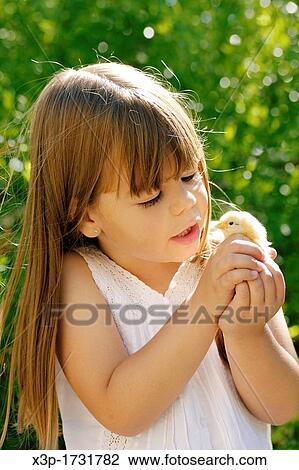 Little girl and chick View Large Photo Image Stock Image - Little girl and chick. Fotosearch