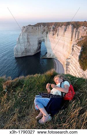little girl on the top of cliff, Etretat, Cote d? Albatre, Pays de Caux, Seine-Maritime department, Upper Normandy region, France, Europe View Large Photo Image Stock Photo - little girl on the top of cliff, Etretat, Cote d? Albatre, Pays de Caux, Seine-Maritime department, Upper Normandy region, France, Europe. Fotosearch