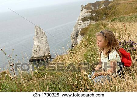 little girl on the top of cliff, Etretat, Cote d? Albatre, Pays de Caux, Seine-Maritime department, Upper Normandy region, France, Europe View Large Photo Image Stock Photography - little girl on the top of cliff, Etretat, Cote d? Albatre, Pays de Caux, Seine-Maritime department, Upper Normandy region, France, Europe. Fotosearch
