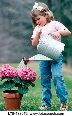 Little girl watering flowers View Large Photo Image Stock Image - Little girl watering flowers. Fotosearch