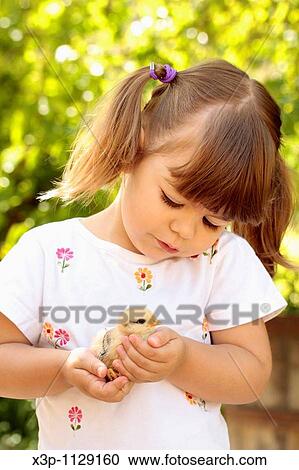Little girl with chick View Large Photo Image Stock Image - Little girl with chick. Fotosearch