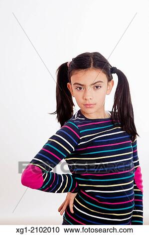 Little girl with pigtails front. View Large Photo Image Stock Image - Little girl with pigtails front.. Fotosearch