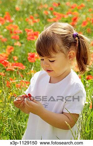 Stock Image - Little girl with poppies. Fotosearch