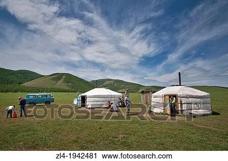 Stock Image - Living on the steppe. Mongolia, Arkhangai.. Fotosearch
