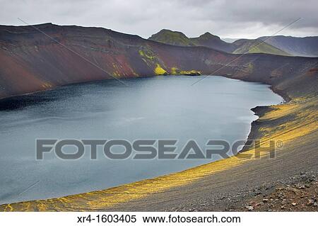 Ljotipollur crater lake, Landmannalaugar, Fjallabak Nature Reserve, Iceland View Large Photo Image Stock Photography - Ljotipollur crater lake, Landmannalaugar, Fjallabak Nature Reserve, Iceland. Fotosearch
