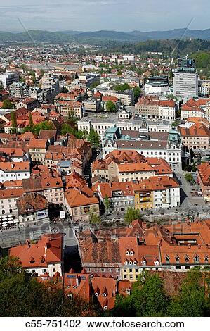 Stock Image - Ljubljana, City Center, from Ljubljana Castle, Slovenia. Fotosearch